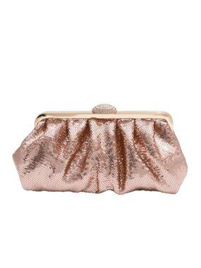 Fish Scale Sequin Pleated Clutch Crossbody Purse Rhinestone Hardware